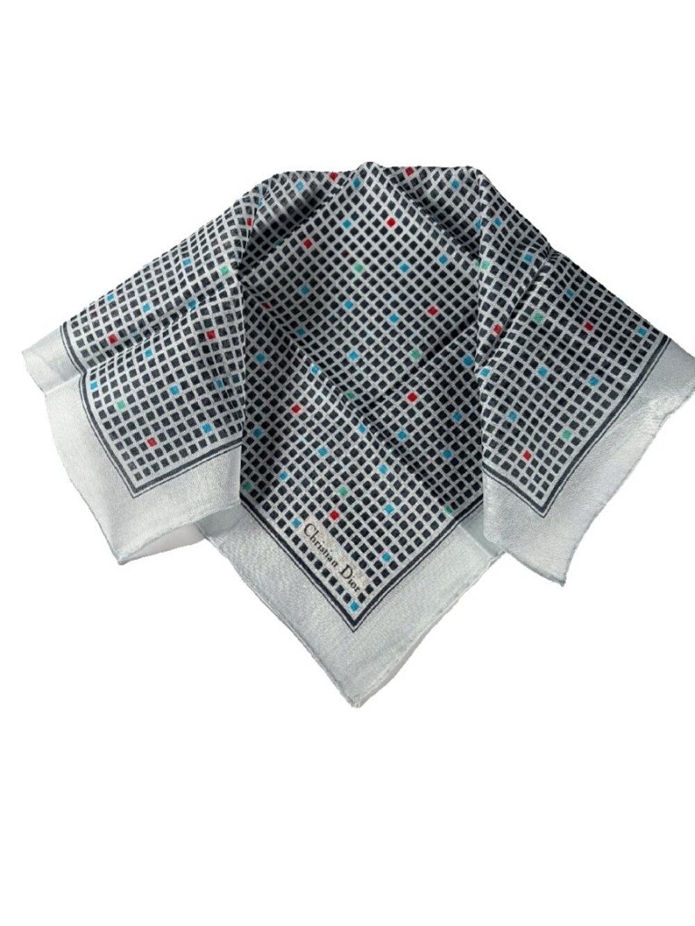 Vintage Christian Dior Geometric Square Scarf | Ivory & Multicolor | 16"